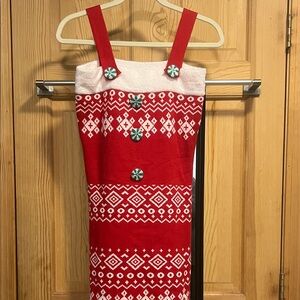 NWT Red/White Knit  Sleeves Christmas Dress  & Festive Buttons Mini Sz M